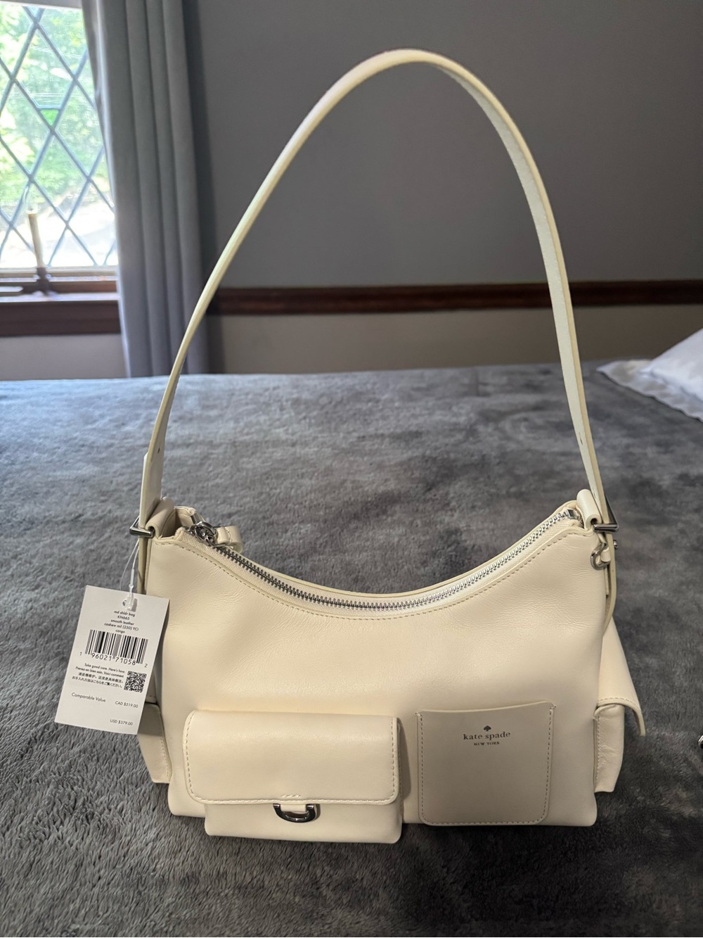 Kate Spade Cream Leather Shoulder Bag with Front Pouches